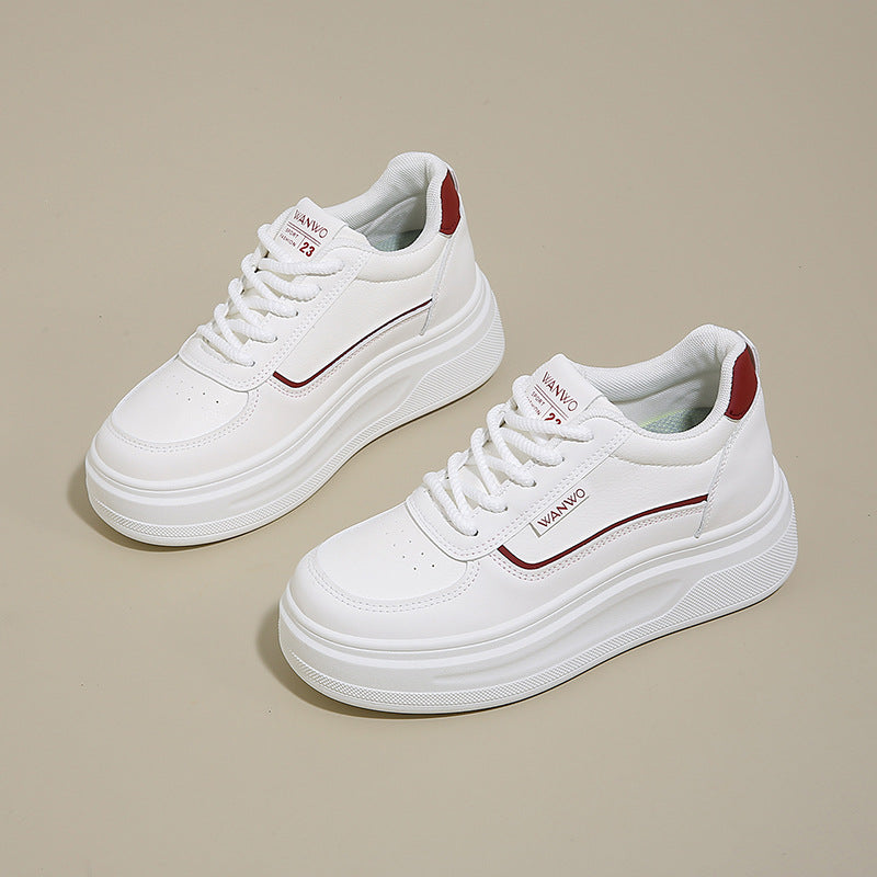 Damen modische Plateau Sneakers mit glattem Obermaterial und elastischen Schnürsenkeln EB