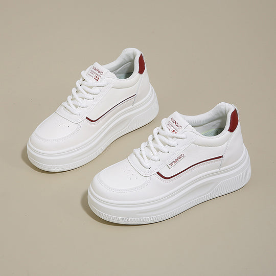 Damen modische Plateau Sneakers mit glattem Obermaterial und elastischen Schnürsenkeln EB