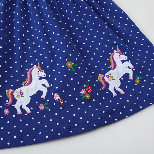 Mädchen Kleid mit Punkten und Einhornstickerei EB