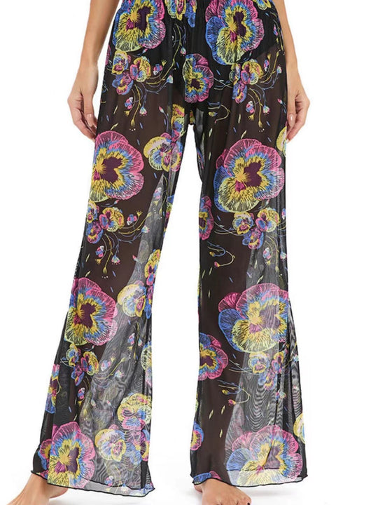 Damen Elegante Strandhose mit floralem Muster EB