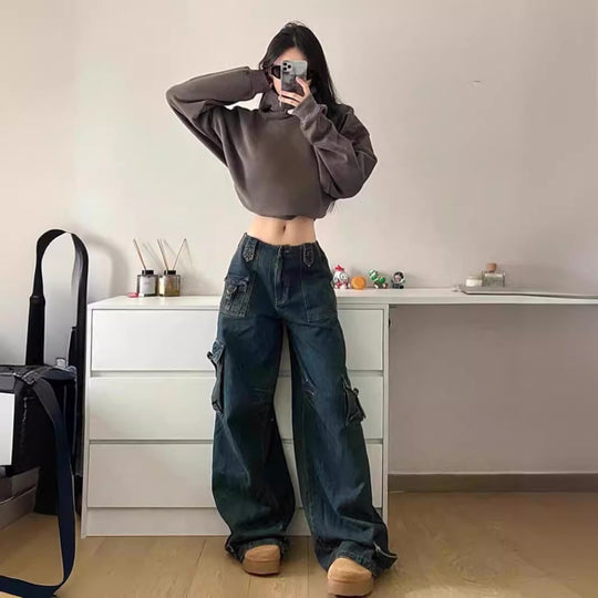 Damen Cargo-Jeans im lässigen Oversized-Stil mit praktischen Seitentaschen EB