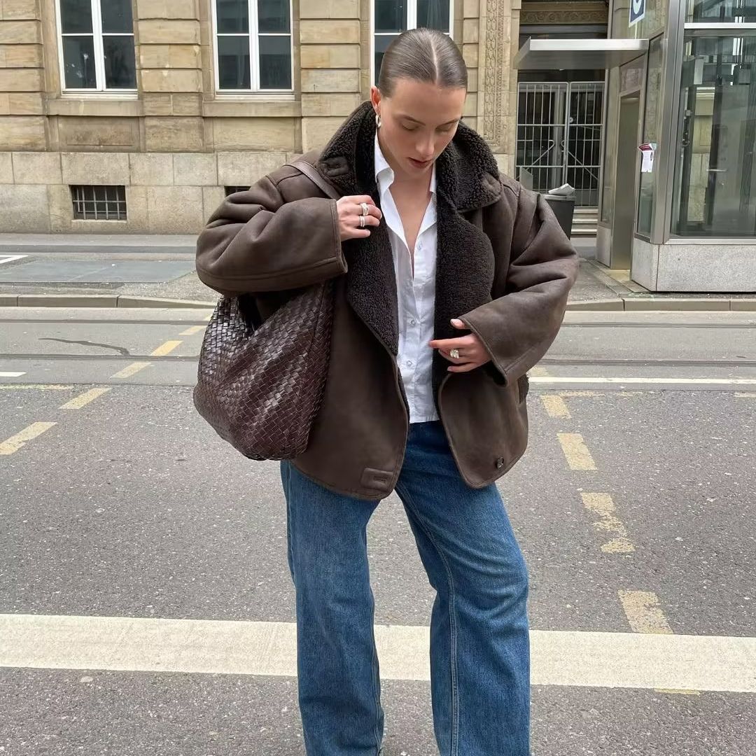 Damen Modische Übergangsjacke mit weichem Fleece-Innenfutter und schickem Revers EB