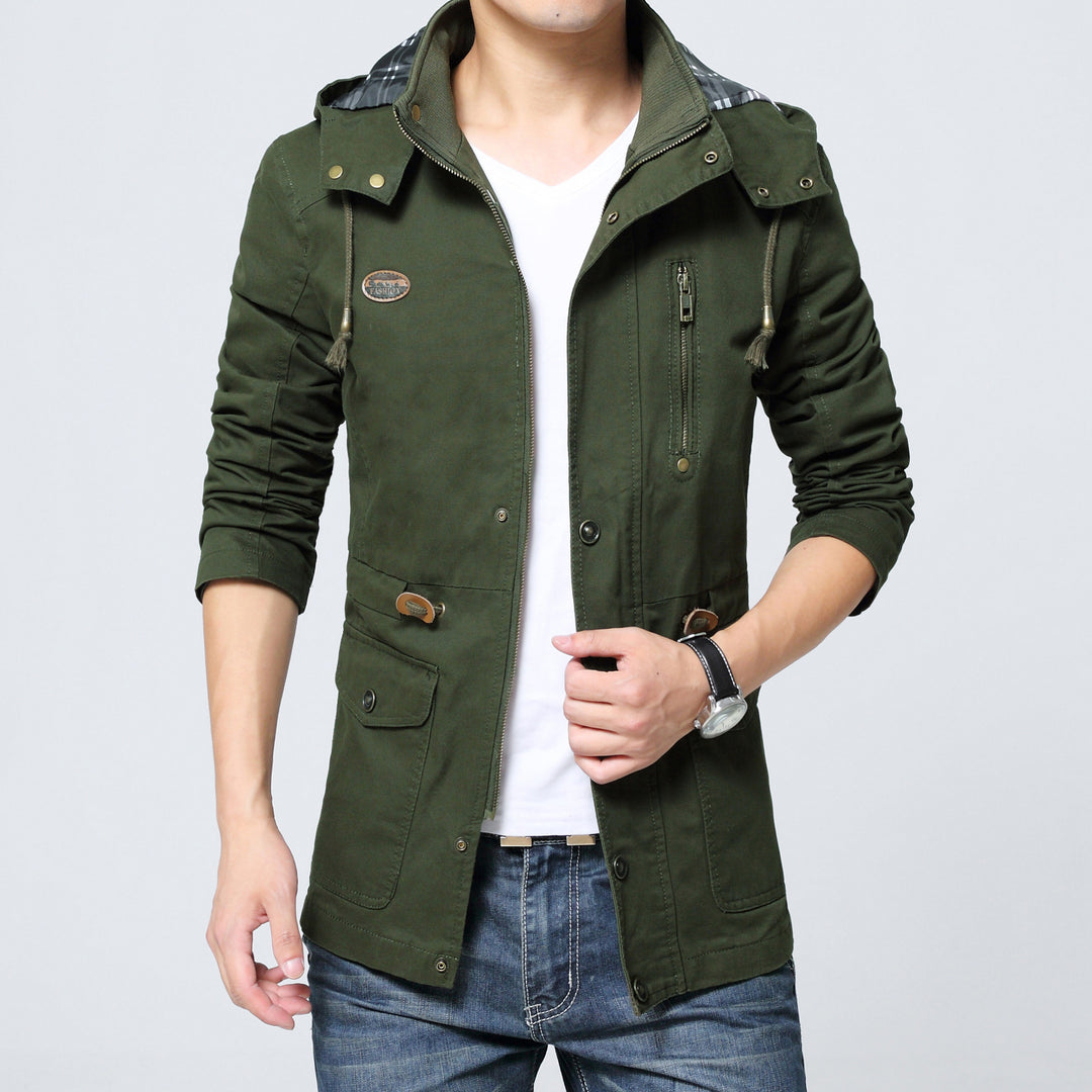 Herren Baumwollparka mit Kapuze, Kordelzug und Multifunktions‑Taschen EB
