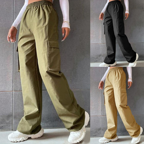 Damen Cargo-Hose mit Seitentaschen und elastischem Bund EB