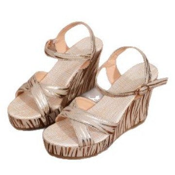 Damen Wedge-Sandalen mit modischem Streifenmuster und verstellbarem Riemen EB