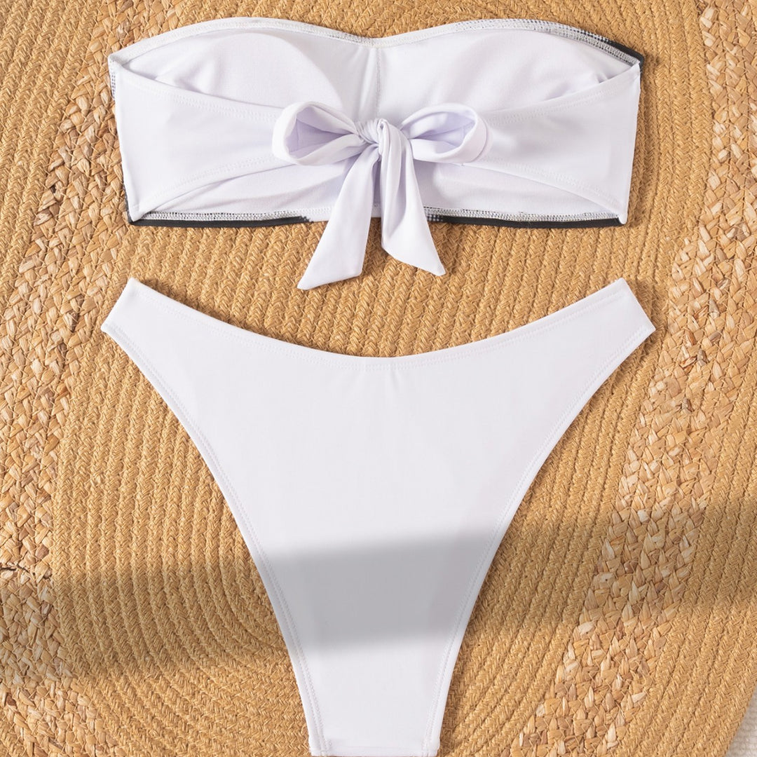 Damen Bandeau Bikini mit modischem Grafikdesign EB