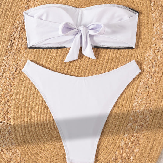 Damen Bandeau Bikini mit modischem Grafikdesign EB