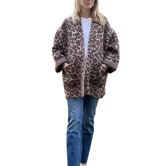 Damen kuschelige Leopardenjacke aus hochwertigem Material EB