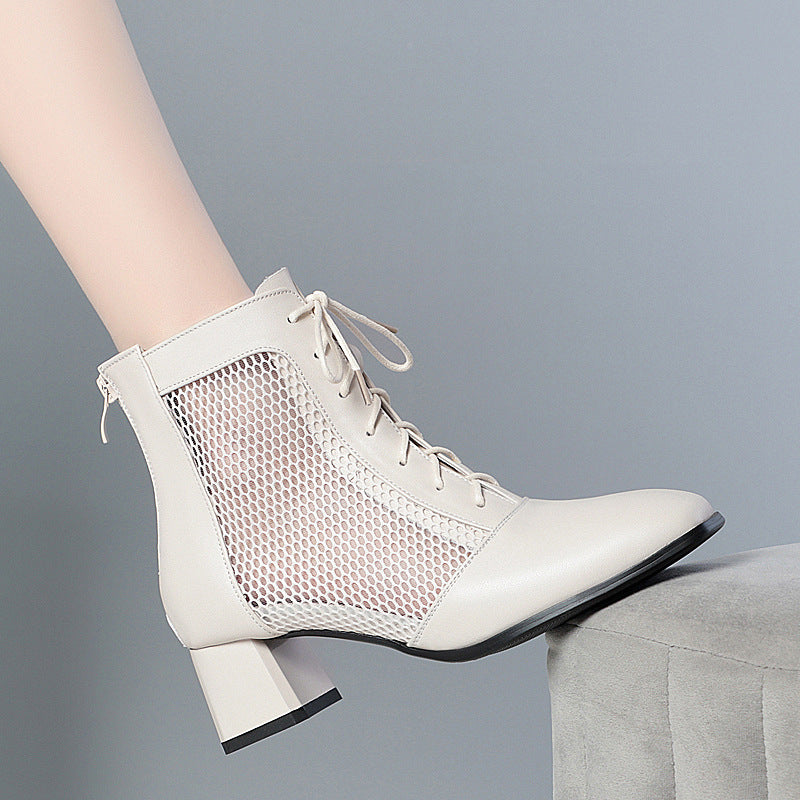 Damen Modische Stiefeletten mit luftiger Netzoptik und bequemem Blockabsatz EB