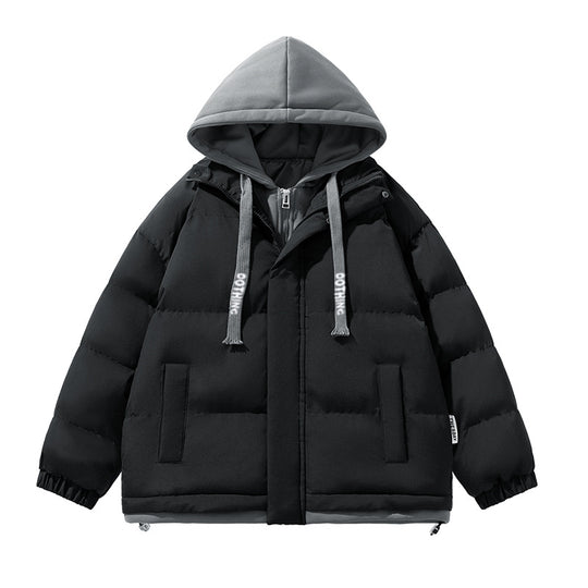 Unisex kurz geschnittene gesteppte Pufferjacke mit zweilagiger Kontrastkapuze EB