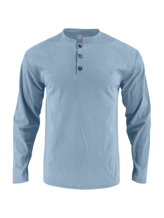 Herren Langarmshirt mit modischer Stehkragen und Knopfleiste EB