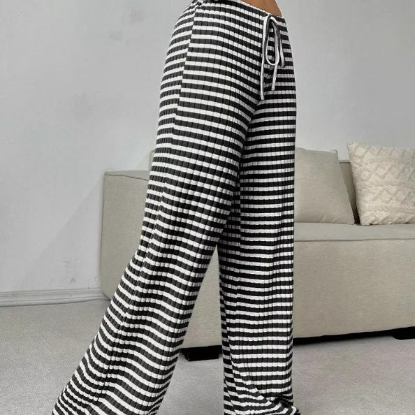 Damen weite Karohose mit elastischem Bund und verstellbarem Kordelzug EB