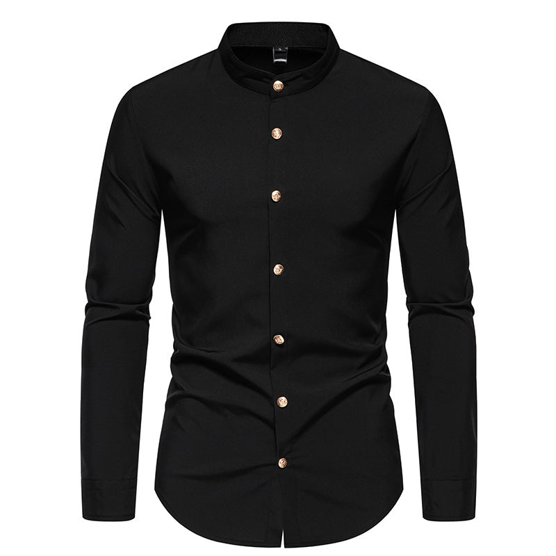 Herren Langarmhemd mit modernem Stehkragen und eleganten Knopfdetails EB
