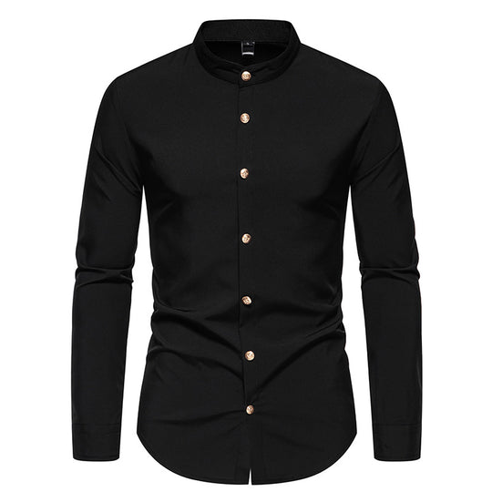 Herren Langarmhemd mit modernem Stehkragen und eleganten Knopfdetails EB