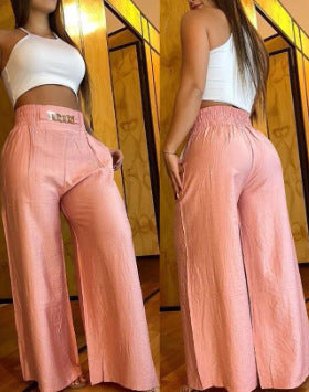 Damen Hochtaillierte Palazzo-Hose mit elastischem Bund und weiten Beine EB