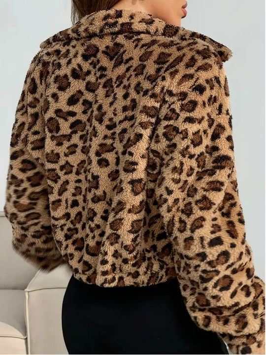Damen Fleecejacke mit Animal-Print und praktischem Reißverschluss EB