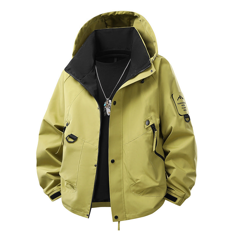 Herren Wasserdichte Outdoor‑Utility‑Regenjacke mit Kapuze, Mehrfachtaschen und verstellbarem Saum EB