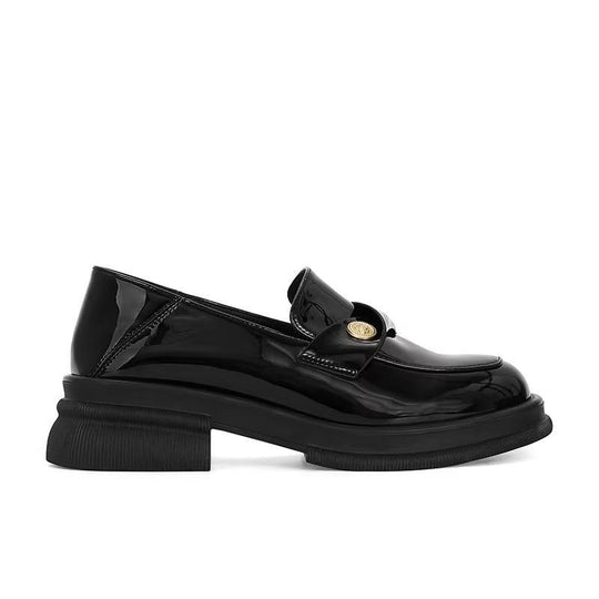 Damen Elegante Lackleder-Ballerinas mit modischem Riemchen und dekorativen Knopfdetails EB