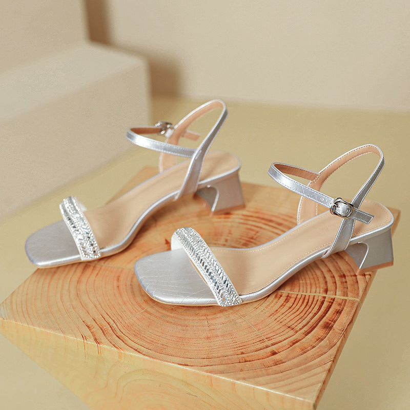 Damen Slingback-Sandalen mit funkelndem Design und komfortablem Blockabsatz EB