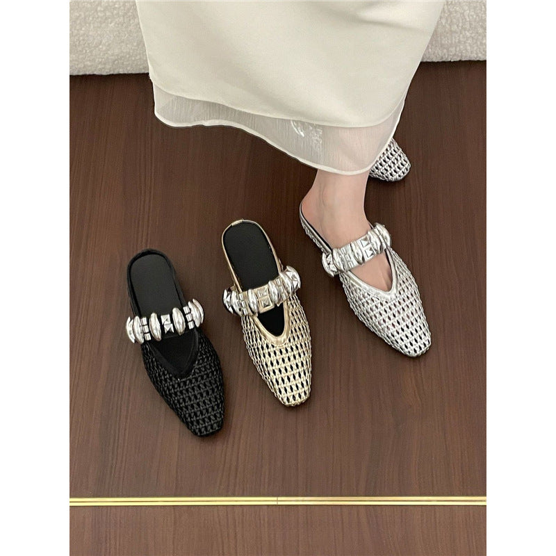 Damen offene Mules mit dekorativem Riemen und modischem Design EB