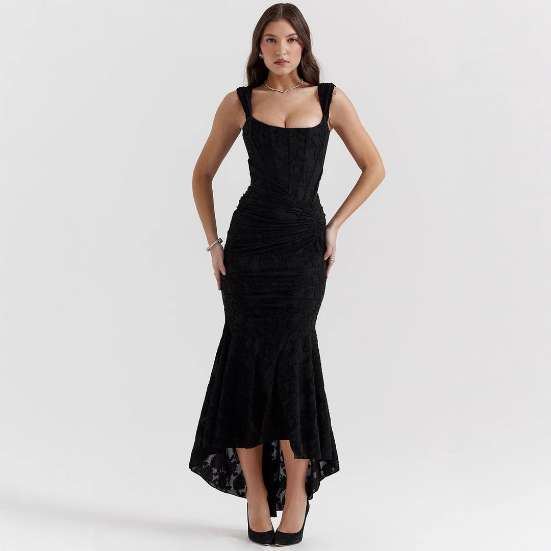 Damen Elegantes Spitzenkleid mit asymmetrischem Saum und gerafften Details EB