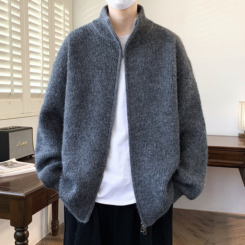 Damen Schicker und flauschiger Strickjacke mit hochgeschlossenem Reißverschluss EB