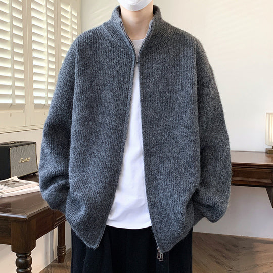 Damen Schicker und flauschiger Strickjacke mit hochgeschlossenem Reißverschluss EB