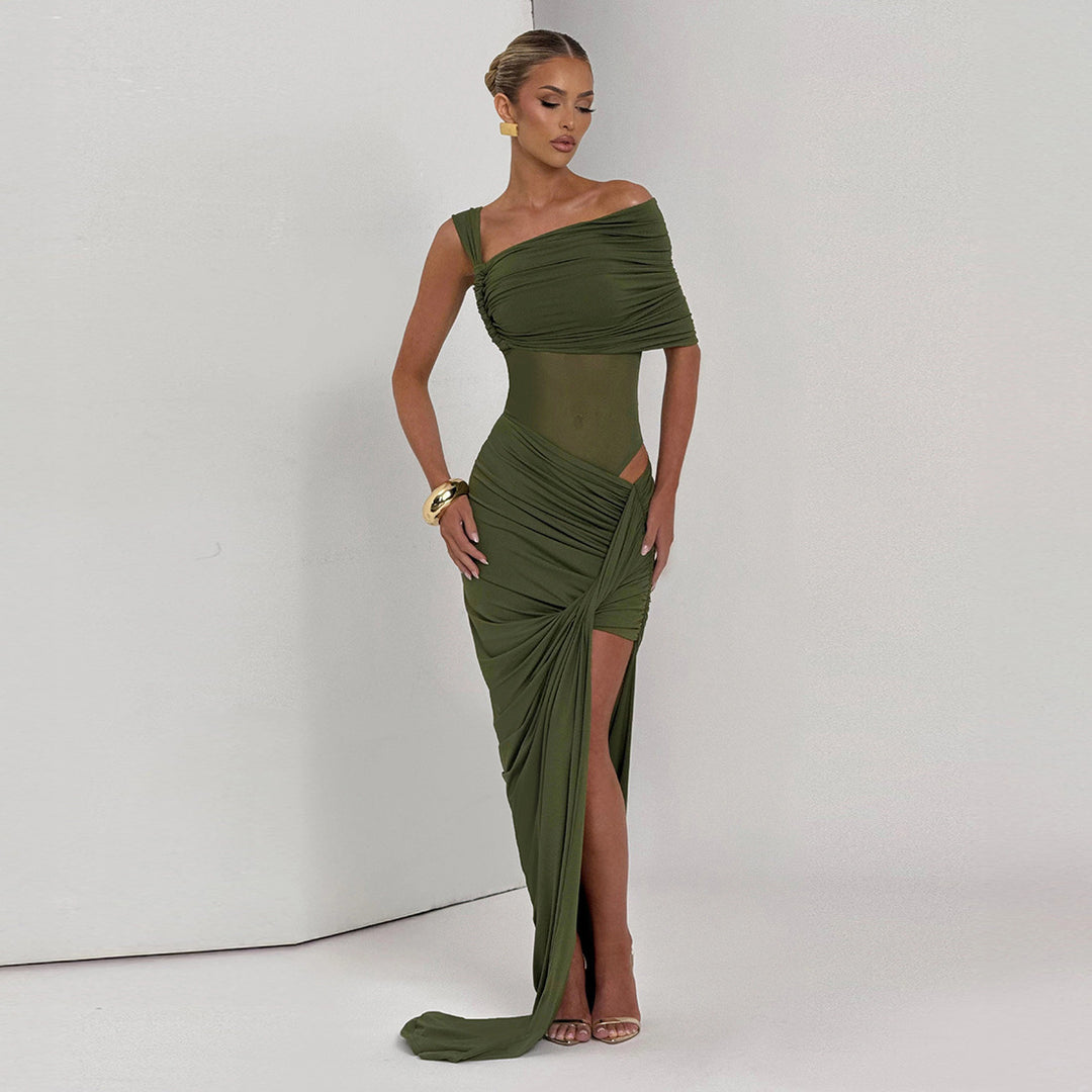Damen Raffiniertes Maxikleid mit asymmetrischem Design und figurnaher Passform EB