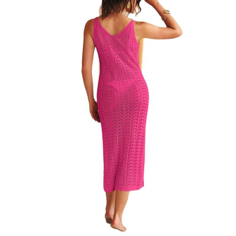 Damen Häkel-Midikleid mit raffiniertem Muster und elegantem Ausschnitt EB