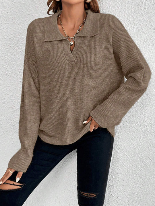 Damen Pullover mit Magnetverschluss und modischem Rippenstrick EB