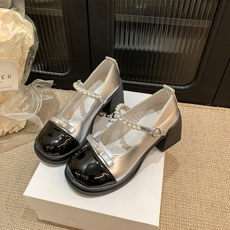 Damen elegante Mary Jane Pumps mit Perlenschmuck EB