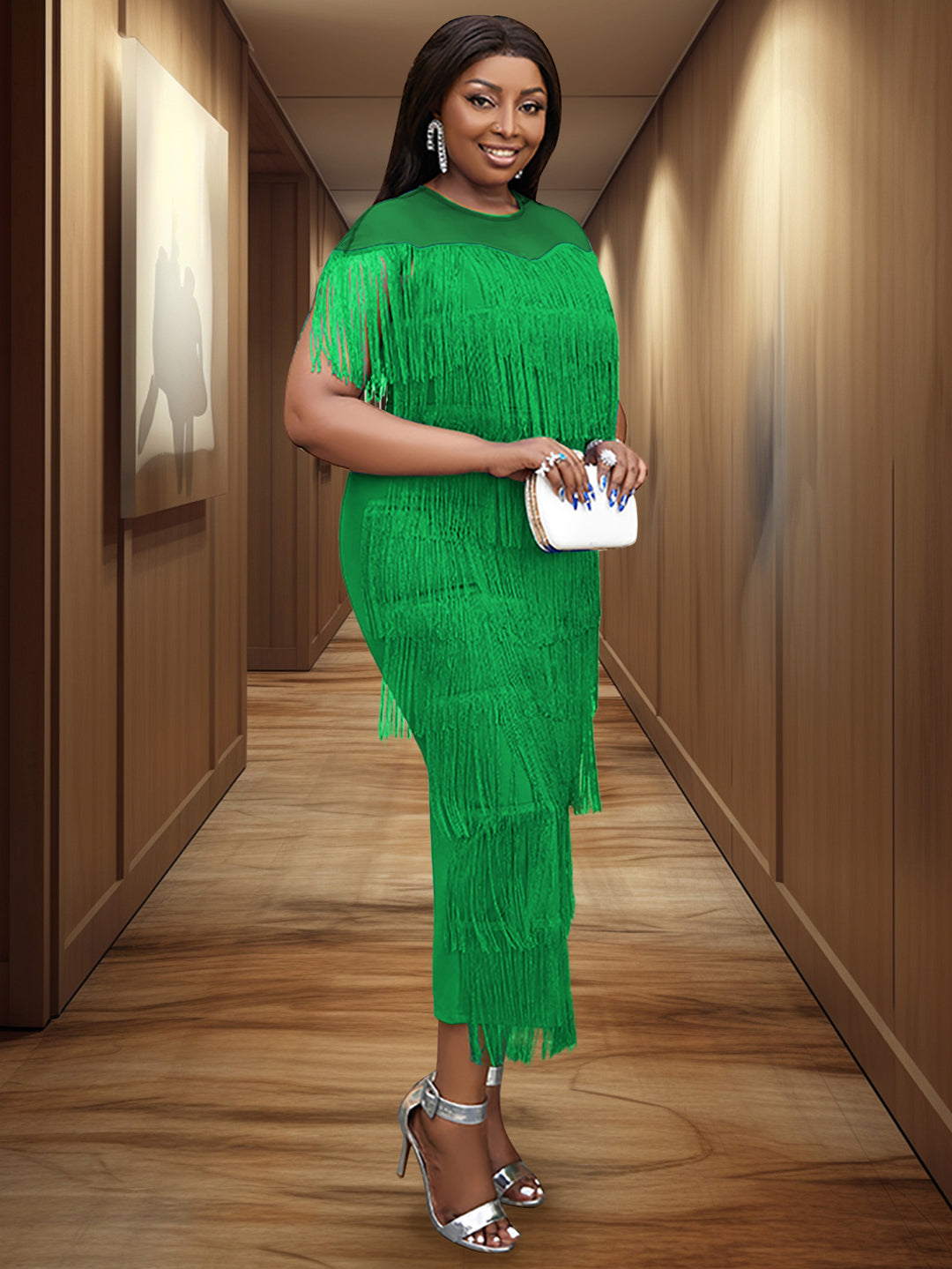 Damen Wickelkleid mit fransierendem Design und seitlichem Schlitz EB