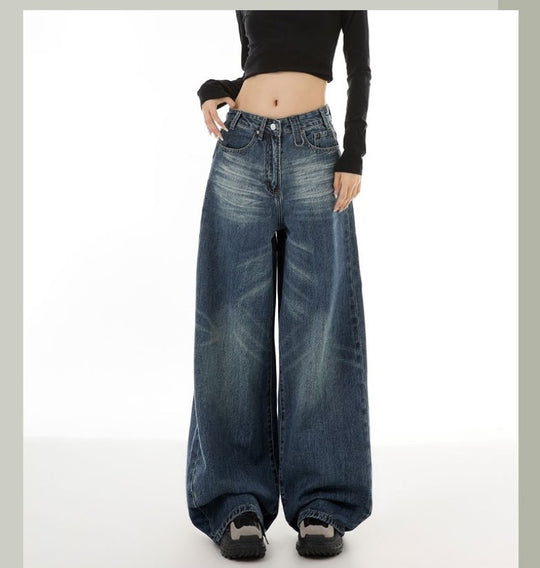 Damen Weite Denim-Hose mit lässigem Schnitt und einzigartigen Waschungen EB