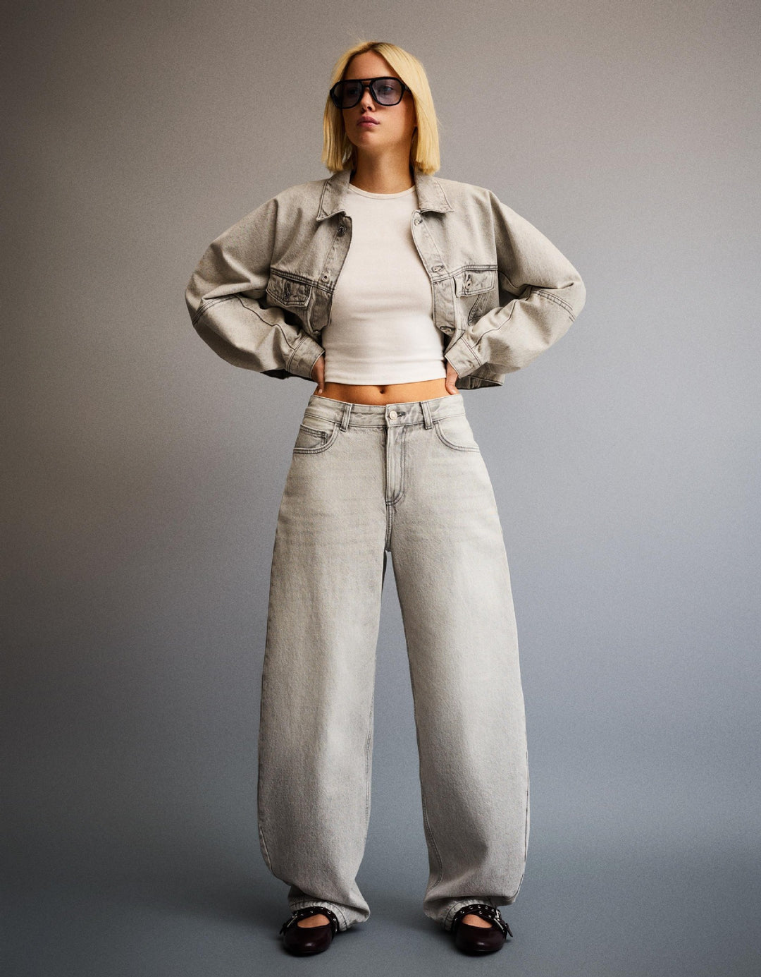 Damen nan hohe Taillenweite Palazzo-Denim mit weitem Bein und cleanem Five-Pocket-Design EB