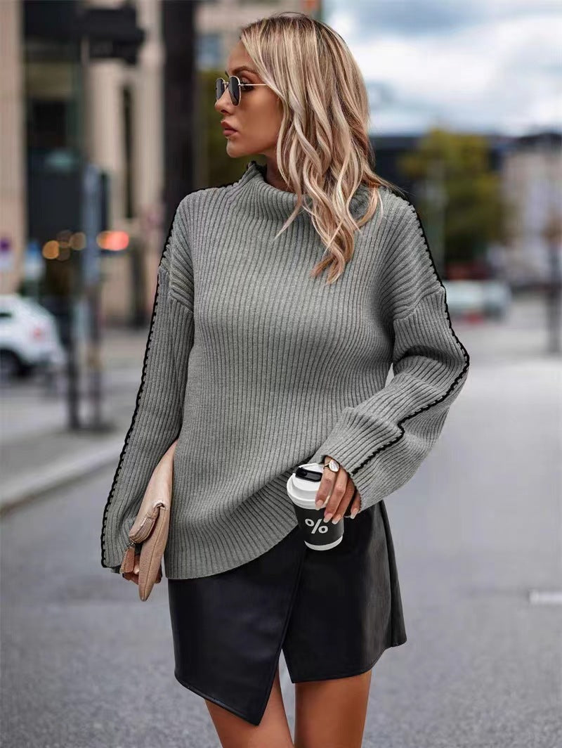Damen Strickpullover mit elegantem Rollkragen und modischen Ärmelöffnungen EB