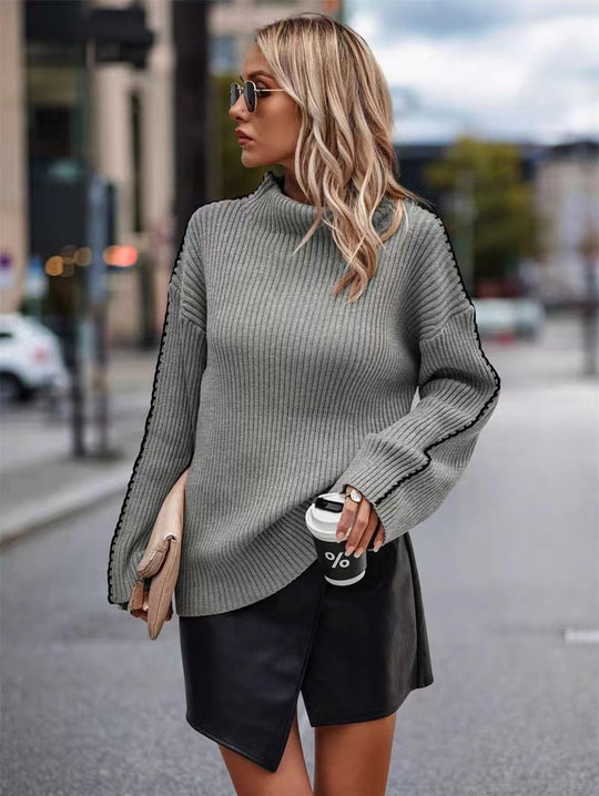 Damen Strickpullover mit elegantem Rollkragen und modischen Ärmelöffnungen EB