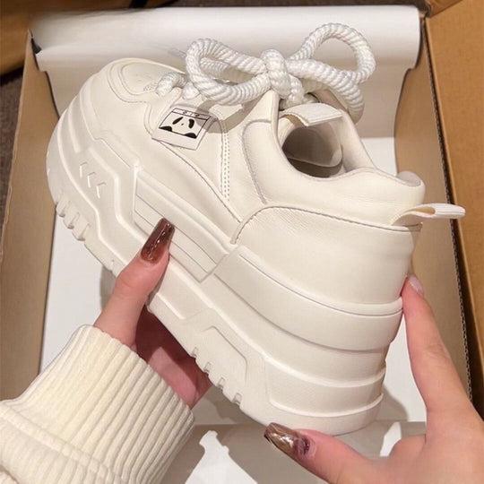 Damen Modische Sneaker mit dicker Profilsohle und elastischen Schnürsenkeln EB