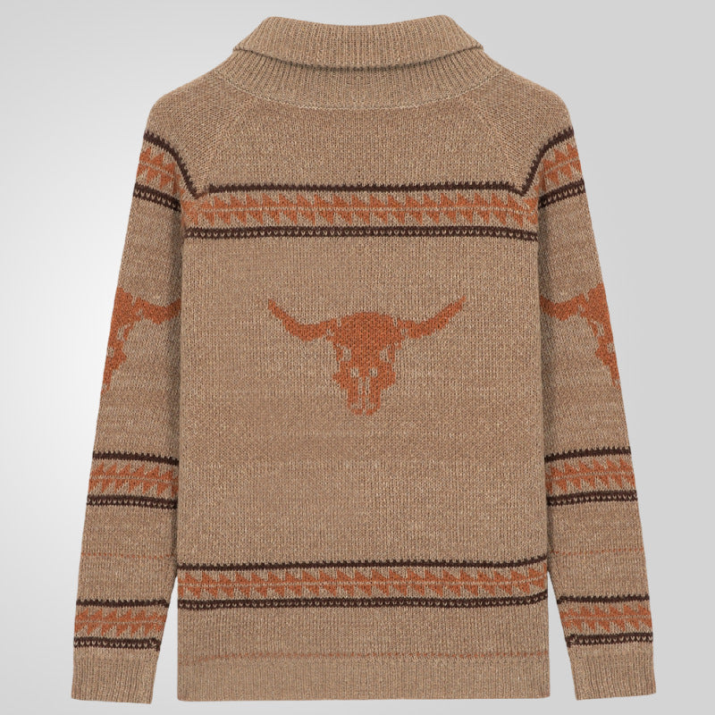 Herren Strickjacke mit einzigartigem Wildwest-Muster und warmem Futter EB
