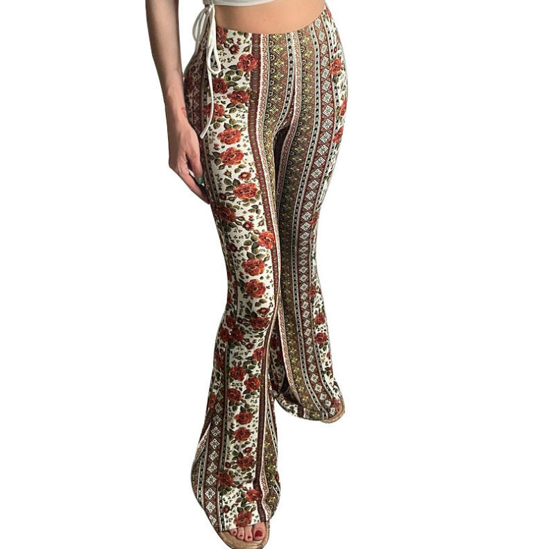 Damen nan ausgestellte Floral-Print Schlaghose mit hoher Taille EB