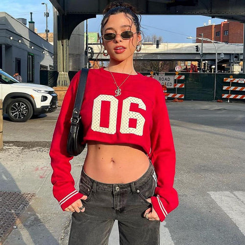 Damen modisches Crop-Pullover im sportlichen Look mit auffälligem Druck EB