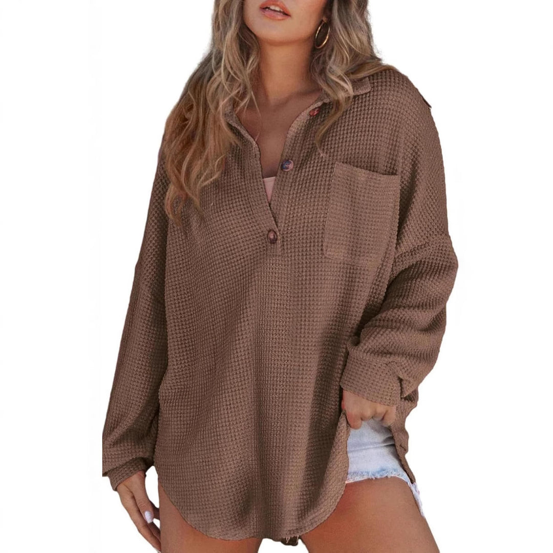 Damen Oversized Baumwollhemd mit Knopfleiste und Brusttasche EB