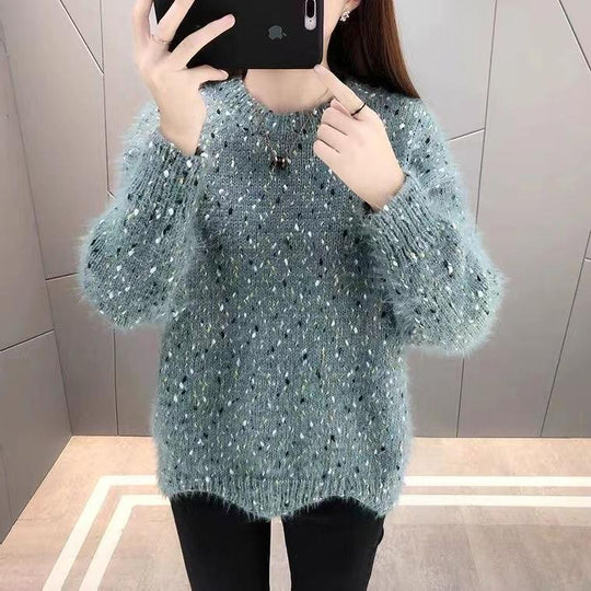 Damen Flauschiger Pulli mit einzigartigem Strukturdesign und funkelnden Akzenten EB