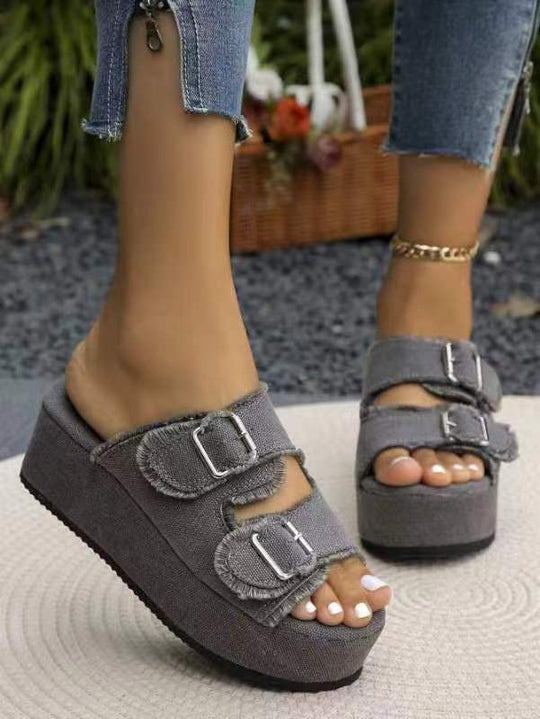 Damen Plattform Sandalen mit schicken doppelt Schnallen EB
