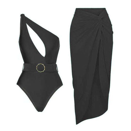 Damen Einteiliger Badeanzug mit asymmetrischem Schnitt und Wickelrock EB