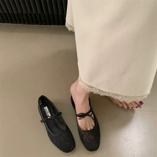 Damen Ballerinas mit elegantem Spitzenmuster EB