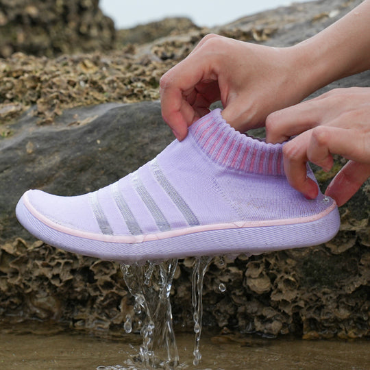 Damen Strick-Aquaschuhe mit elastischem Kragen und rutschfester Sohle EB