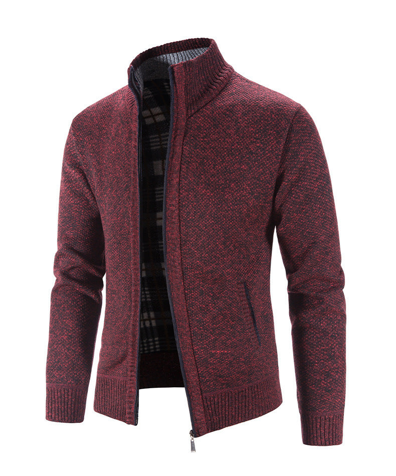 Herren Strickjacke mit strukturiertem Muster und hohem Stehkragen EB