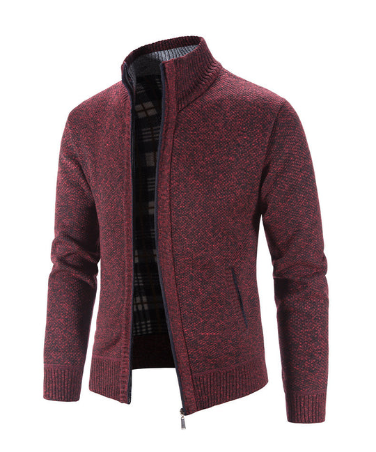 Herren Strickjacke mit strukturiertem Muster und hohem Stehkragen EB