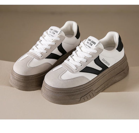 Damen Modische Plattform Sneakers mit dicker Sohle und atmungsaktiver Obermaterialstruktur EB