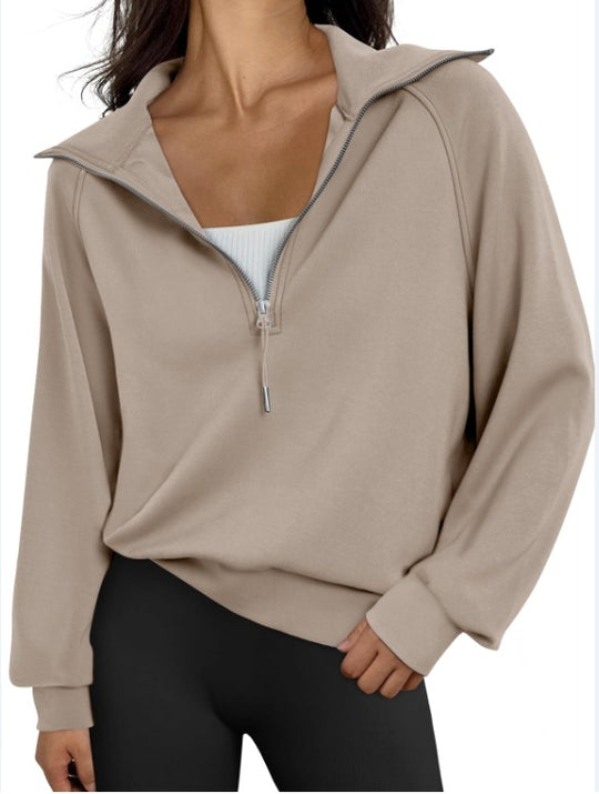 Damen lässiger Sweatpullover mit hohem Kragen und Reißverschluss EB